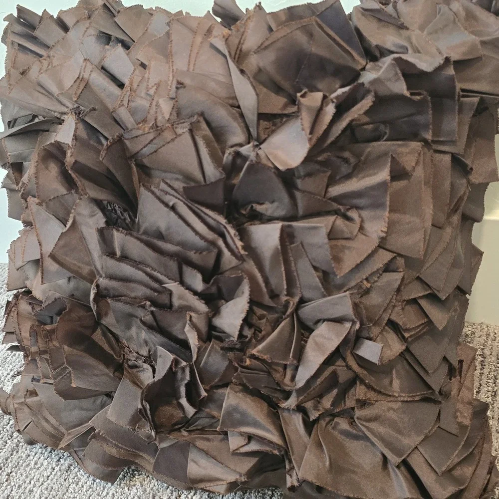 Pier 1 Satin Ruffle Brown Decor Throw Pillow Case‎ All Ruffles 16x16